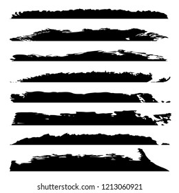 Vector collection of artistic grungy black paint hand made creative brush stroke set isolated on white background. A group of abstract grunge sketches for design education or graphic art decoration