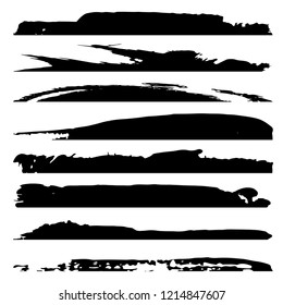 Vector collection of artistic grungy black paint hand made creative brush stroke set isolated on white background. A group of abstract grunge sketches for design education or graphic art decoration
