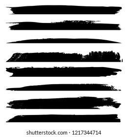 Vector collection of artistic grungy black paint hand made creative brush stroke set isolated on white background. A group of abstract grunge sketches for design education or graphic art decoration