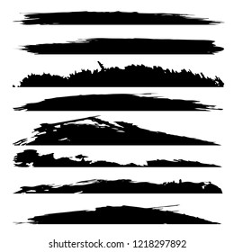 Vector collection of artistic grungy black paint hand made creative brush stroke set isolated on white background. A group of abstract grunge sketches for design education or graphic art decoration