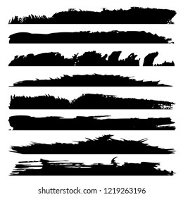 Vector collection of artistic grungy black paint hand made creative brush stroke set isolated on white background. A group of abstract grunge sketches for design education or graphic art decoration