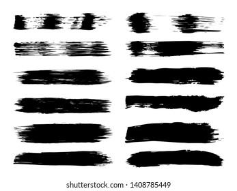 Vector collection of artistic grungy black paint hand made creative brush stroke set isolated on white background. A group of abstract grunge sketches for design education or graphic art decoration
