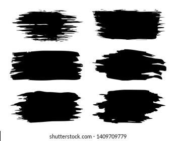 Vector collection of artistic grungy black paint hand made creative brush stroke set isolated on white background. A group of abstract grunge sketches for design education or graphic art decoration