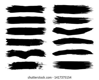 Vector collection of artistic grungy black paint hand made creative brush stroke set isolated on white background. A group of abstract grunge sketches for design education or graphic art decoration