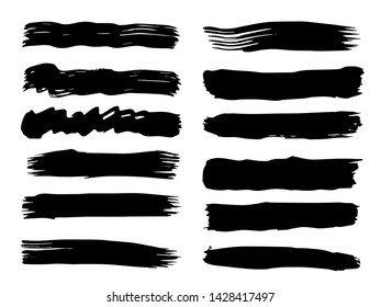 Vector collection of artistic grungy black paint hand made creative brush stroke set isolated on white background. A group of abstract grunge sketches for design education or graphic art decoration