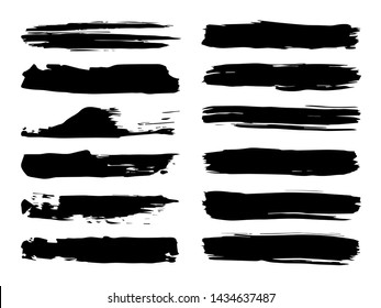 Vector collection of artistic grungy black paint hand made creative brush stroke set isolated on white background. A group of abstract grunge sketches for design education or graphic art decoration