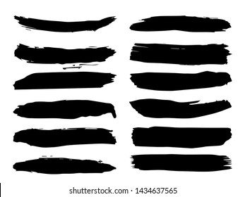 Vector collection of artistic grungy black paint hand made creative brush stroke set isolated on white background. A group of abstract grunge sketches for design education or graphic art decoration