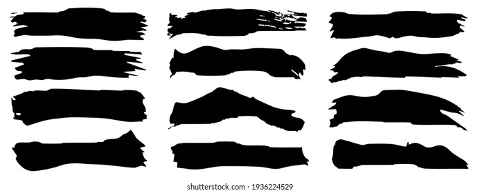 Colección vectorial de pintura negra gruesa artística de mano de pincel creativo conjunto aislado en el fondo de la pancarta. Un grupo de bocetos abstractos para la educación en diseño o la decoración de arte gráfico
