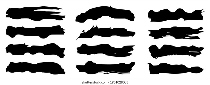 Colección vectorial de pintura negra gruesa artística de mano de pincel creativo conjunto aislado en el fondo de la pancarta. Un grupo de bocetos abstractos para la educación en diseño o la decoración de arte gráfico