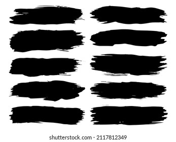 Vector collection of artistic grungy black paint hand made creative brush stroke set isolated on banner background. A group of abstract grunge sketches for design education or graphic art decoration