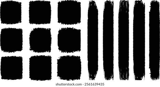 Vector collection of artistic grungy black paint handmade creative brush stroke set. different ink paint brush strokes isolated on white background. Grunge banner background. Vector illustration