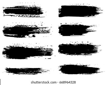 Vector collection of artistic grungy black paint hand made creative brush stroke set isolated on white background. A group of abstract grunge sketches for design education or graphic art decoration