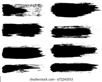 Vector collection of artistic grungy black paint hand made creative brush stroke set isolated on white background. A group of abstract grunge sketches for design education or graphic art decoration