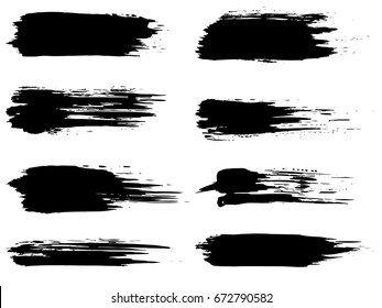 Vector collection of artistic grungy black paint hand made creative brush stroke set isolated on white background. A group of abstract grunge sketches for design education or graphic art decoration