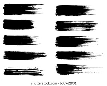 Vector collection of artistic grungy black paint hand made creative brush stroke set isolated on white background. A group of abstract grunge sketches for design education or graphic art decoration