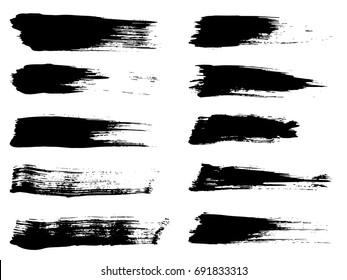 Vector collection of artistic grungy black paint hand made creative brush stroke set isolated on white background. A group of abstract grunge sketches for design education or graphic art decoration