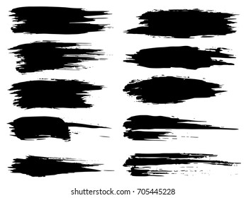 Colección vectorial de pintura negra gruesa artística de mano de pincel creativo conjunto aislado sobre fondo blanco. Un grupo de bocetos abstractos para la educación en diseño o la decoración de arte gráfico