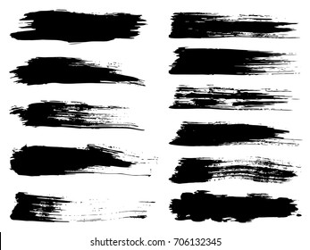 Vector collection of artistic grungy black paint hand made creative brush stroke set isolated on white background. A group of abstract grunge sketches for design education or graphic art decoration