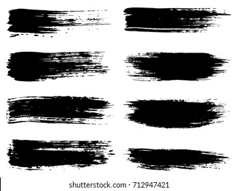 Vector collection of artistic grungy black paint hand made creative brush stroke set isolated on white background. A group of abstract grunge sketches for design education or graphic art decoration