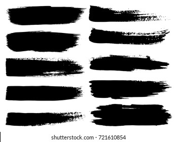 Vector collection of artistic grungy black paint hand made creative brush stroke set isolated on white background. A group of abstract grunge sketches for design education or graphic art decoration