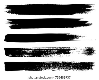 Vector collection of artistic grungy black paint hand made creative brush stroke set isolated on white background. A group of abstract grunge sketches for design education or graphic art decoration