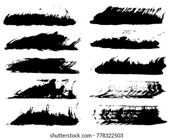 Vector collection of artistic grungy black paint hand made creative brush stroke set isolated on white background. A group of abstract grunge sketches for design education or graphic art decoration