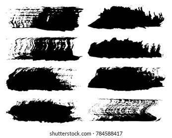 Vector collection of artistic grungy black paint hand made creative brush stroke set isolated on white background. A group of abstract grunge sketches for design education or graphic art decoration