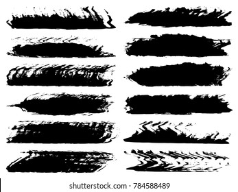 Vektorgrafik von handgefertigten, grafikfarbenen schwarzen Malereien einzeln auf weißem Hintergrund. Eine Gruppe abstrakter Grunge-Skizzen für Design-Bildung oder Grafikkunst-Dekoration