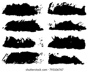 Vector collection of artistic grungy black paint hand made creative brush stroke set isolated on white background. A group of abstract grunge sketches for design education or graphic art decoration