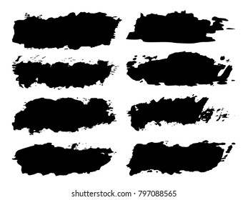 Vector collection of artistic grungy black paint hand made creative brush stroke set isolated on white background. A group of abstract grunge sketches for design education or graphic art decoration