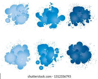 Colección vectorial de la gota artística de pintura gruesa, salpicadura creativa hecha a mano o golpe de salpicadura conjunto fondo blanco aislado. Resumen grupo de manchas sucias gruesas, educación o decoración de arte gráfico