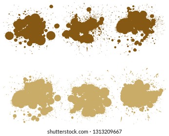Colección vectorial de la gota artística de pintura gruesa, salpicadura creativa hecha a mano o golpe de salpicadura conjunto fondo blanco aislado. Resumen grueso mancha de café sucio grupo o arte gráfico decoración vintage