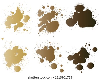 Colección vectorial de la gota artística de pintura gruesa, salpicadura creativa hecha a mano o golpe de salpicadura conjunto fondo blanco aislado. Resumen grueso mancha de café sucio grupo o arte gráfico decoración vintage