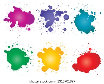 Coleção de vetor de queda de pintura grungy artística, mão feita splash criativo ou traço de splatter definir fundo branco isolado. Grupo de manchas sujas grunge abstrato, educação ou decoração de arte gráfica