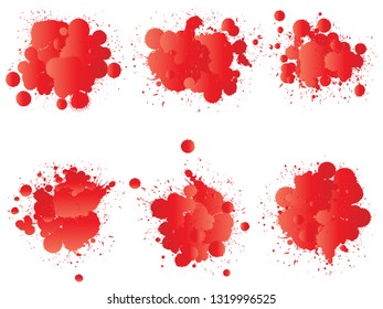 Vector collection of artistic grungy paint drop, hand made creative splash or splatter stroke set isolated white background. Abstract grunge dirty stains group, education or graphic art decoration