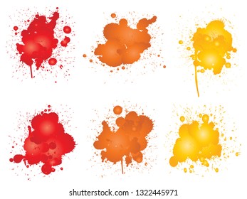 Colección vectorial de la gota artística de pintura gruesa, salpicadura creativa hecha a mano o golpe de salpicadura conjunto fondo blanco aislado. Resumen grupo de manchas sucias gruesas, educación o decoración de arte gráfico