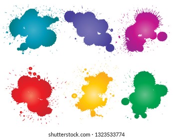 Colección vectorial de la gota artística de pintura gruesa, salpicadura creativa hecha a mano o golpe de salpicadura conjunto fondo blanco aislado. Resumen grupo de manchas sucias gruesas, educación o decoración de arte gráfico