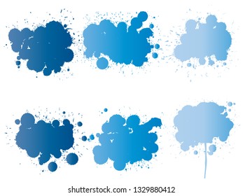 Vektorgrafik von künstlerischem grungigem Farbtropfen, handgemachte kreative Splash oder Splattschlag einzeln auf weißem Hintergrund. Abstrakte Grunge schmutzige Flecken Gruppe, Bildung oder grafische Kunstdekoration