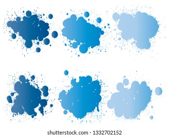 Vector collection of artistic grungy paint drop, hand made creative splash or splatter stroke set isolated white background. Abstract grunge dirty stains group, education or graphic art decoration
