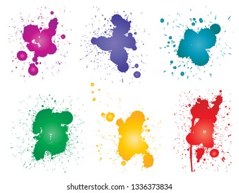 Vector collection of artistic grungy paint drop, hand made creative splash or splatter stroke set isolated white background. Abstract grunge dirty stains group, education or graphic art decoration