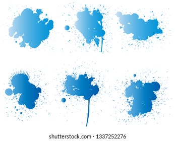 Vector collection of artistic grungy paint drop, hand made creative splash or splatter stroke set isolated white background. Abstract grunge dirty stains group, education or graphic art decoration