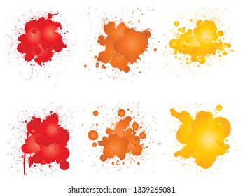 Colección vectorial de la gota artística de pintura gruesa, salpicadura creativa hecha a mano o golpe de salpicadura conjunto fondo blanco aislado. Resumen grupo de manchas sucias gruesas, educación o decoración de arte gráfico