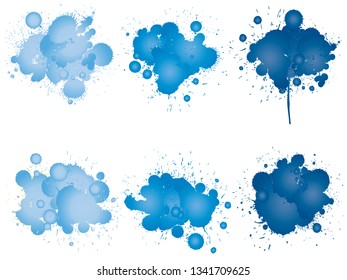 Colección vectorial de la gota artística de pintura gruesa, salpicadura creativa hecha a mano o golpe de salpicadura conjunto fondo blanco aislado. Resumen grupo de manchas sucias gruesas, educación o decoración de arte gráfico