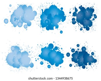 Vector collection of artistic grungy paint drop, hand made creative splash or splatter stroke set isolated white background. Abstract grunge dirty stains group, education or graphic art decoration