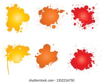 Vector collection of artistic grungy paint drop, hand made creative splash or splatter stroke set isolated white background. Abstract grunge dirty stains group, education or graphic art decoration