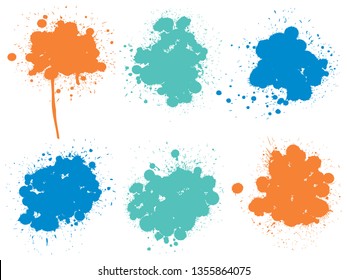 Colección vectorial de la gota artística de pintura gruesa, salpicadura creativa hecha a mano o golpe de salpicadura conjunto fondo blanco aislado. Resumen grupo de manchas sucias gruesas, educación o decoración de arte gráfico