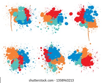 Colección vectorial de la gota artística de pintura gruesa, salpicadura creativa hecha a mano o golpe de salpicadura conjunto fondo blanco aislado. Resumen grupo de manchas sucias gruesas, educación o decoración de arte gráfico