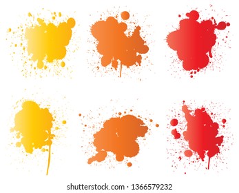 Vector collection of artistic grungy paint drop, hand made creative splash or splatter stroke set isolated white background. Abstract grunge dirty stains group, education or graphic art decoration