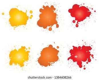 Vector collection of artistic grungy paint drop, hand made creative splash or splatter stroke set isolated white background. Abstract grunge dirty stains group, education or graphic art decoration