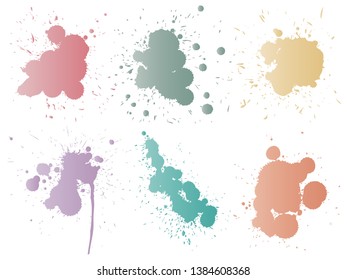 Vector collection of artistic grungy paint drop, hand made creative splash or splatter stroke set isolated white background. Abstract grunge dirty stains group, education or graphic art decoration